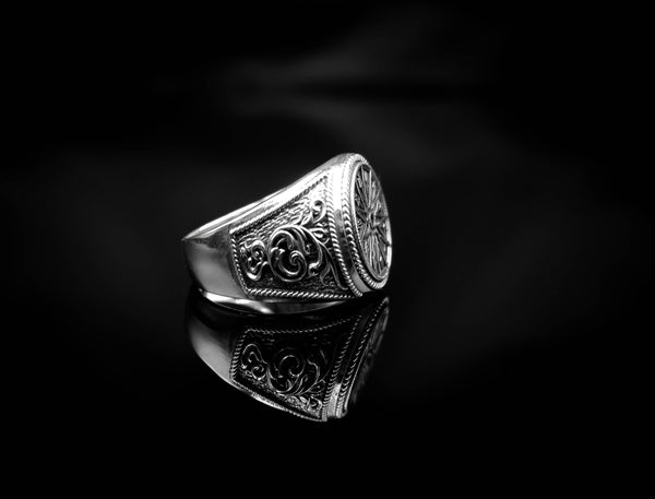 Trident Mandala Ring Greek Ancient Amulet Jewelry 925 Sterling Silver R-415