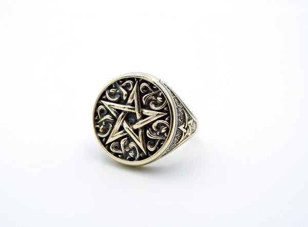 Pentagram Amulet Pentacle Star Ring for Women Men Gothic Biker Punk Brass Jewelry Size 6-15