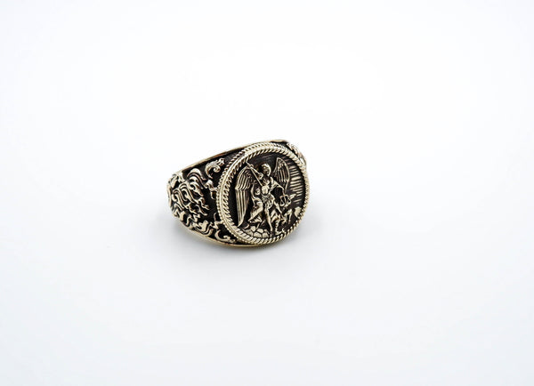 Angel Michael Ring for Men Punk Christian Knight Saint Michael Protect Brass Jewelry Size 6-15