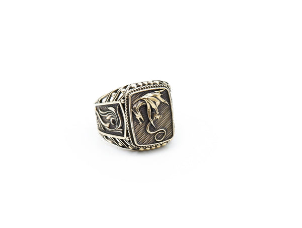 flying Dragon Ring for Men Protection Boho Celtic Fantasy Brass Jewelry Size 6-15