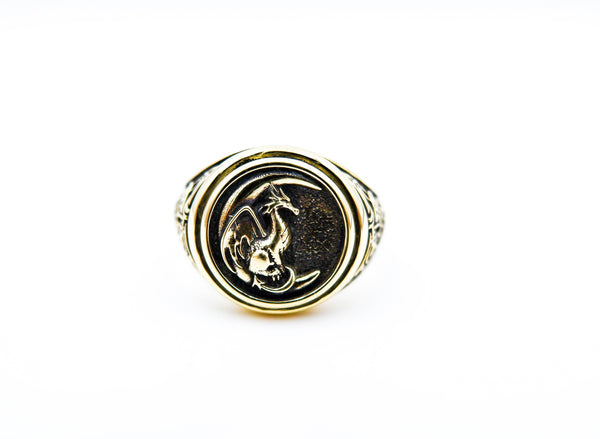 Dragon Ring for Men, Dragon on Moon Nordic Viking Brass Jewelry Size 6-15