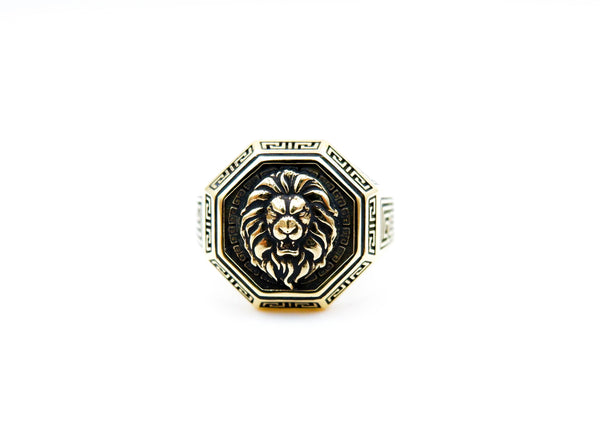 Men's Lion Head Ring Animal Silver Jewelry for Mens Women Brass Jewelry Size 6-15