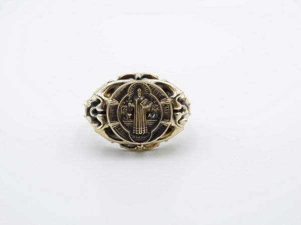 Saint Benedict Ring Women Christian Catholic Cross Brass Jewelry Size 6-15 Br-437