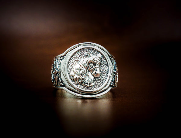 Men's Silver Horse Head Ring, Mens Horse Ring Animal Silver Jewelry 925 Sterling Silver Size 6-15