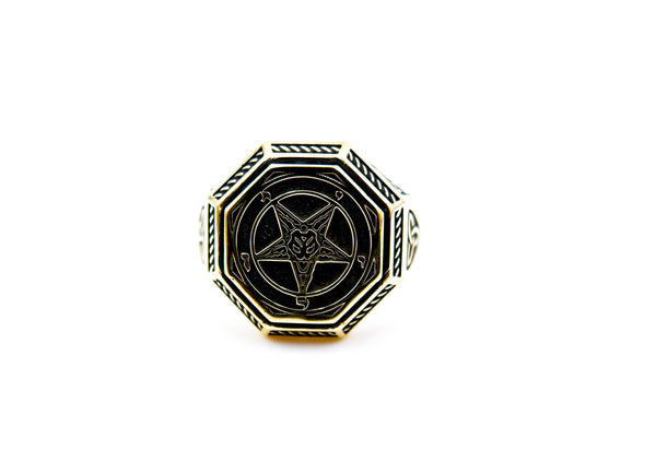 Pentagram Baphomet Satan Goat Demon Ring for Man Women Brass Jewelry Size 6-15