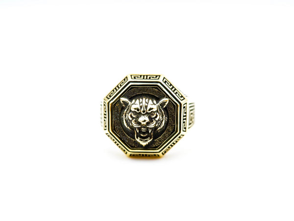 Men's Tiger Head Ring Tiger Animal for Mens Women Brass Jewelry Size 6-15