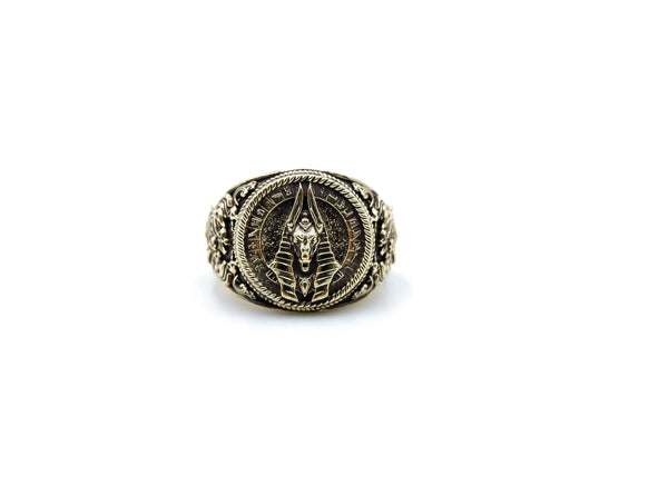 Anubis Signet Mens Ring Ancient Egyptian God Amulet Brass Jewelry Size 6-15