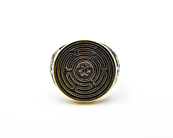 Wheel of Hecate Ring Mens Amulet Jewelry Brass Jewelry Size 6-15