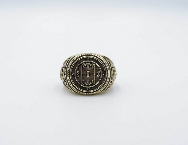 Seal of Amon Ring Lesser Key of Solomon Seal Magic Brass Jewelry Br-531, Yellow