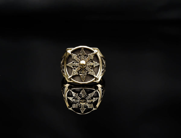 Chaos Star Ring with Skull Mens Biker Gothic Brass Jewelry Size 6-15 Br-426