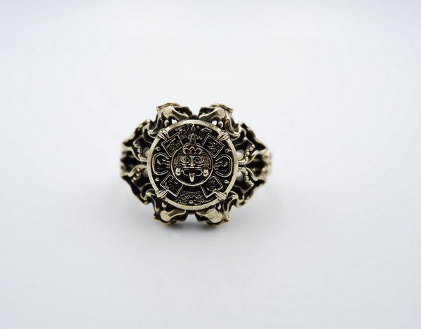 Aztec Calendar Mayan Sun Ring Women Brass Jewelry Size 6-15 Br-434