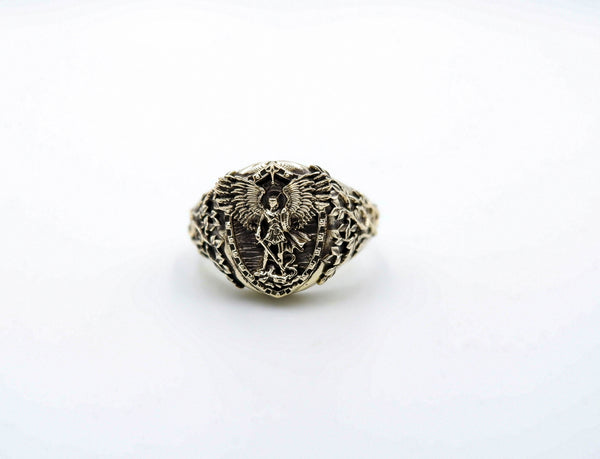 Saint Archangel Michael Dragon Wings Ring Christian Catholic Brass Jewelry Br-518