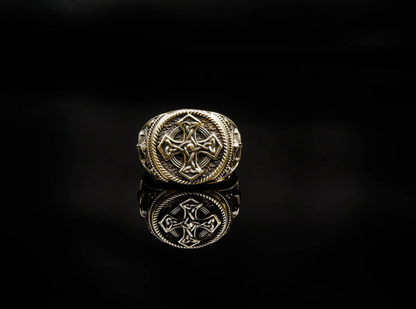 Christian Cross Celtic Knot Biker Ring Brass Jewelry Size 6-15 Br-419