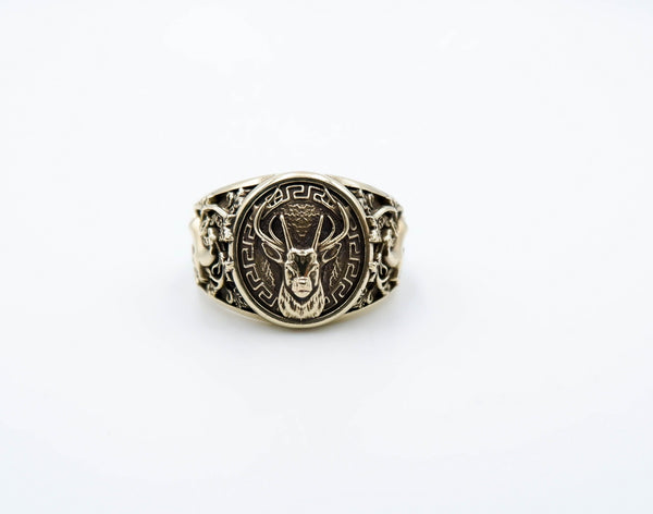 Deer Head Ring Celtic Wild Deer Animal Viking Brass Jewelry Br-536