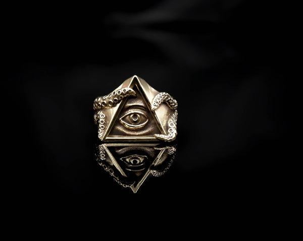 Seeing Eye Ring for Men Illuminati Eye Triangle Masonic Brass Jewelry Size 6-15 Br-425