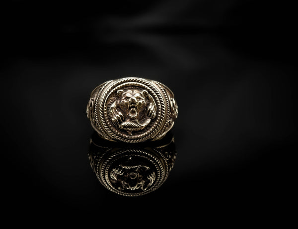 Bear and Fish Ring for Men Animal Brass Jewelry Size 6-15 Br-410