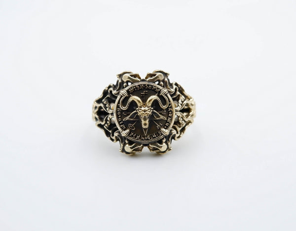 Satanic Baphomet Pentagram Ring Women Goat Devil Brass Jewelry Size 6-15 Br-438