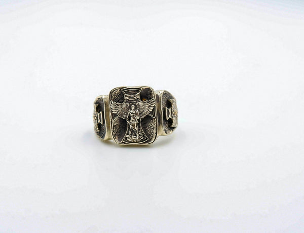 Saint Michael Cross Ring Brass Jewelry Br-519