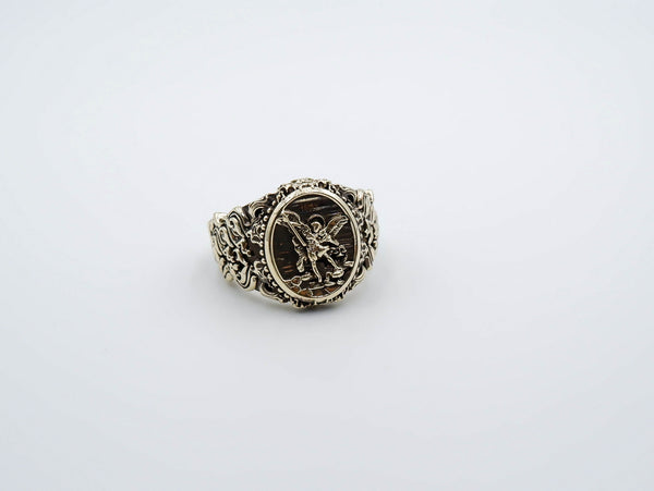 St. Michael The Great Protector Archangel Defeating Satan Amulet Ring Catholic Brass Jewelry Size 6-15