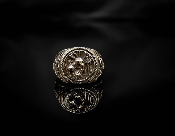 Deer Head Ring for Men Animal Brass Jewelry Size 6-15 Br-412