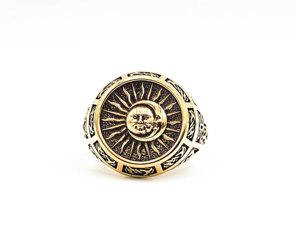 Sun Moon Ring Celtic Ornament Talisman Boho Men's Women Brass Jewelry Size 6-15 BR-119