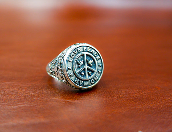 Symbol Peace Sign Ring Men Women 925 Sterling Silver Size 6-15