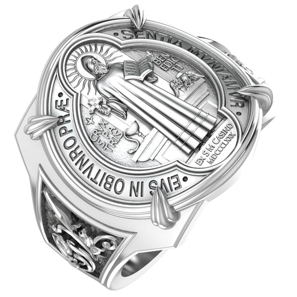 Catholic Saint Benedict Medal Ring Mens Amulet Jewelry 925 Sterling Silver R-400