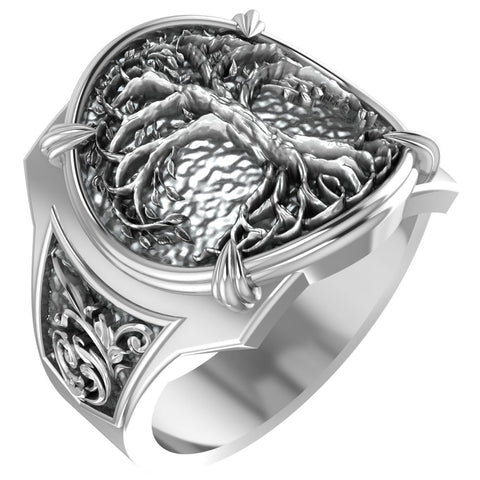 Tree of Life Ring for Mens Biker Gothic Jewelry 925 Sterling Silver R-401