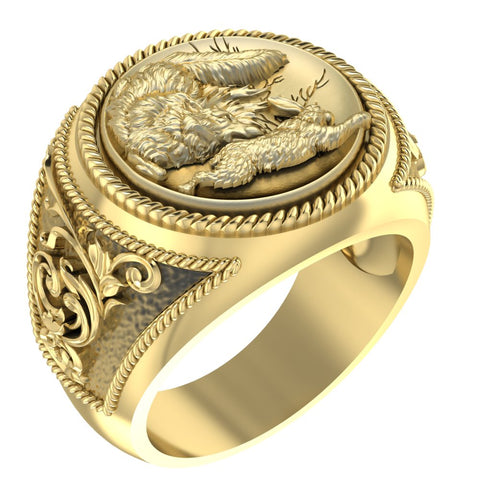 Fox and Here Ring for Men Animal Brass Jewelry Size 6-15 Br-409
