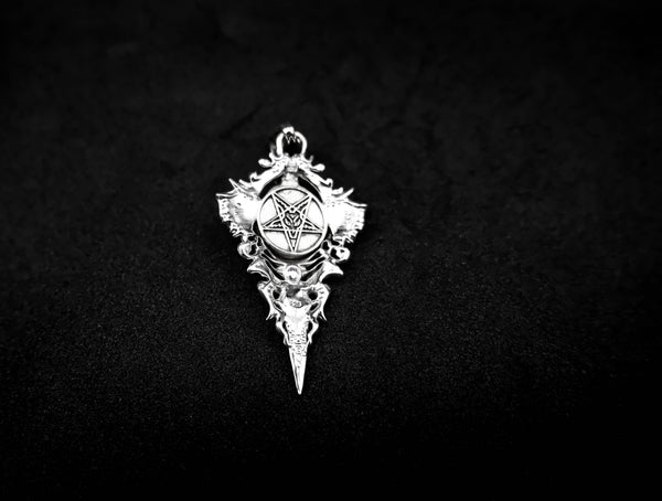 Satanic Baphomet Pendant Seal of Satan Pentagram Jewelry 925 Sterling Silver R-467