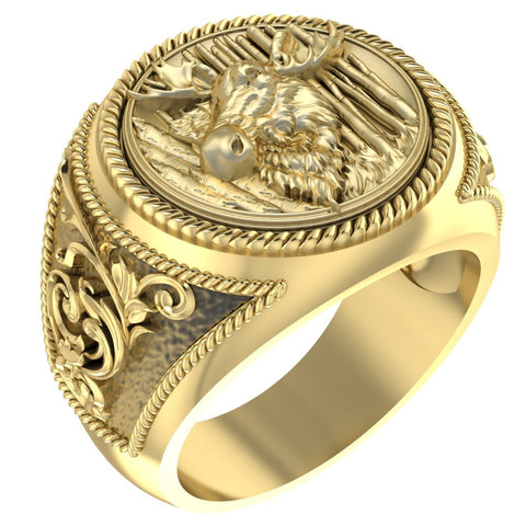 Deer Head Ring for Men Animal Brass Jewelry Size 6-15 Br-412