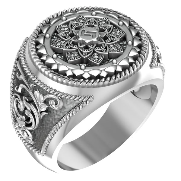 Mandala Ring for Men Flower of Life Jewelry 925 Sterling Silver R-414