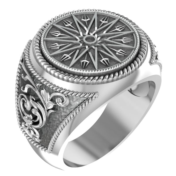 Trident Mandala Ring Greek Ancient Amulet Jewelry 925 Sterling Silver R-415