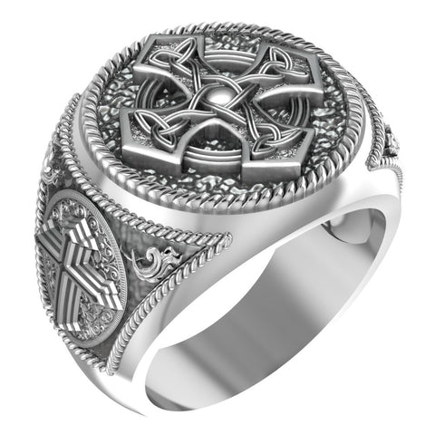 Christian Cross Celtic Knot Biker Ring 925 Sterling Silver R-419