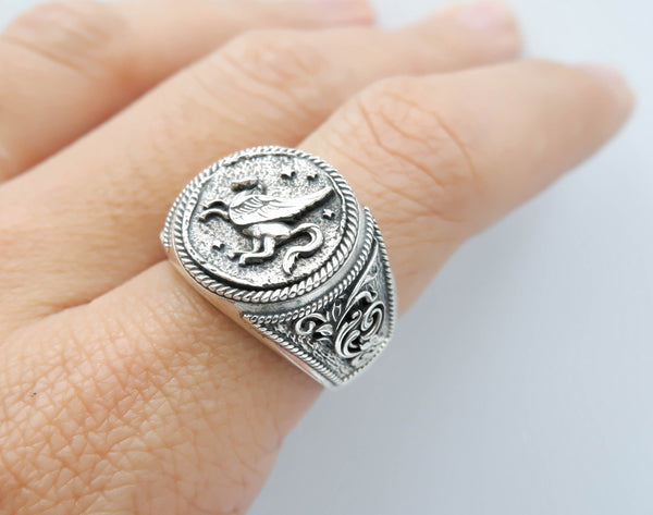 Pegasus Ring Ancient Greekl Flying Horse Jewelry 925 Sterling Silver R-417