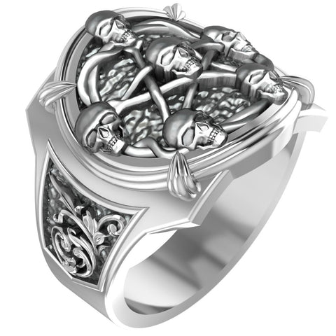 Pentagram Skull Ring Amulet Pentacle Star Gothic Jewelry 925 Sterling Silver R-421
