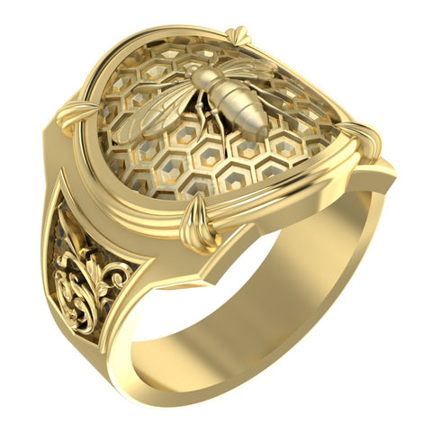 Honeycomb With Bee Ring for Men Animal Boho Brass Jewelry Size 6-15 Br-423