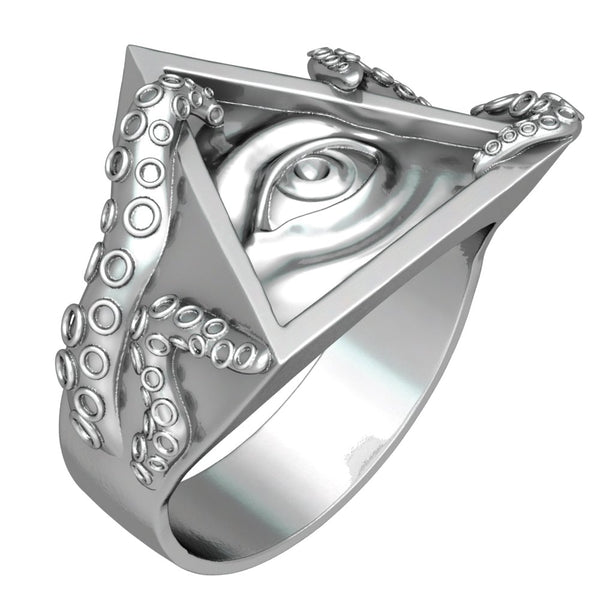 Seeing Eye Ring for Men Illuminati Eye Triangle Masonic Jewelry 925 Sterling Silver R-425
