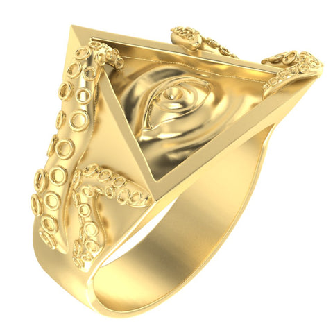 Seeing Eye Ring for Men Illuminati Eye Triangle Masonic Brass Jewelry Size 6-15 Br-425