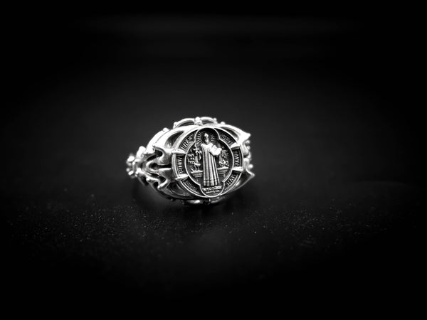 Saint Benedict Ring Women Christian Catholic Cross Jewelry 925 Sterling Silver Size 6-15 R-437