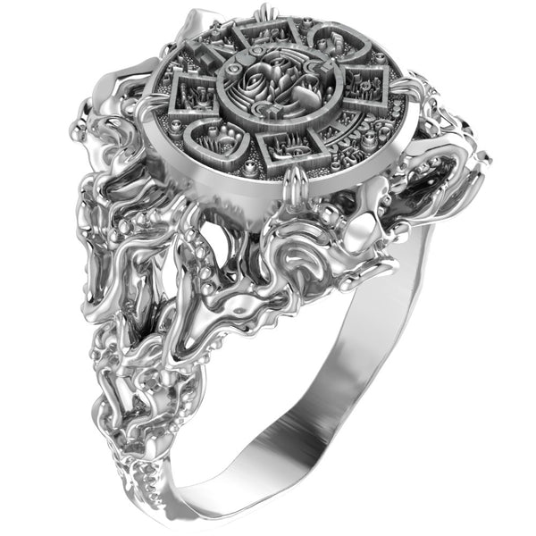 Aztec Calendar Mayan Sun Ring Women Jewelry 925 Sterling Silver R-434