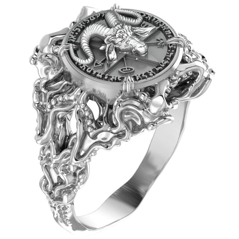 Satanic Baphomet Pentagram Ring Women Goat Devil Jewelry 925 Sterling Silver Size 6-15 R-438