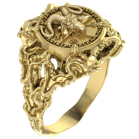 Satanic Baphomet Pentagram Ring Women Goat Devil Brass Jewelry Size 6-15 Br-438