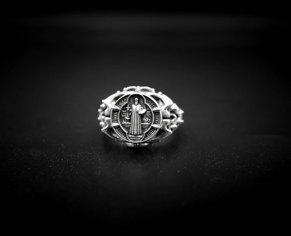 Saint Benedict Ring Women Christian Catholic Cross Jewelry 925 Sterling Silver Size 6-15 R-437