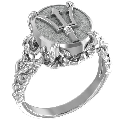 Poseidon Greek God of The Sea Trident Ring Women Jewelry 925 Sterling Silver R-447
