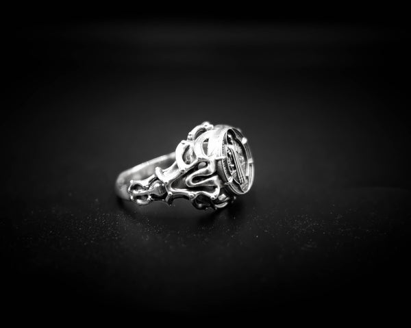 Saint Benedict Ring Women Christian Catholic Cross Jewelry 925 Sterling Silver Size 6-15 R-437