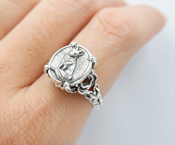 Fox Ring Women Animal Jewelry 925 Sterling Silver Size 5-15 R-446