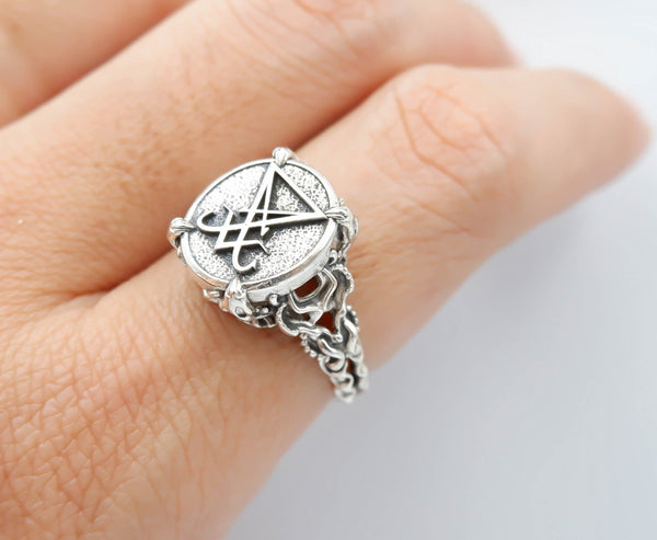 Sigil of Lucifer Ring Women Satanic Seal of Satan Jewelry 925 Sterling Silver Size 5-15 R-440