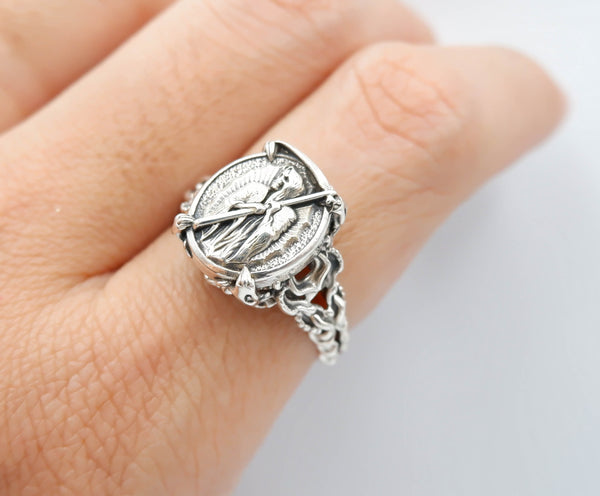 Santa Muerte Ring Women Our Lady of the Holy Death Jewelry 925 Sterling Silver Size 5-15 R-439