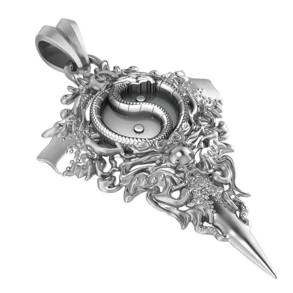 Yin and Yang Dragon Pendant Amulet Boho Protection Jewelry 925 Sterling Silver R-452